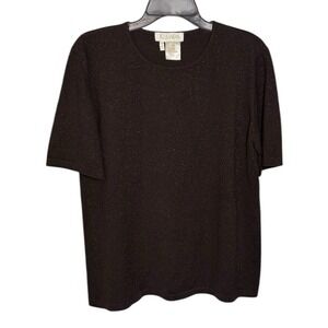 Vintage Escada Margaretha Ley Wool Blend Short‎ Sleeve Top Brown Glitter Sz 42/L